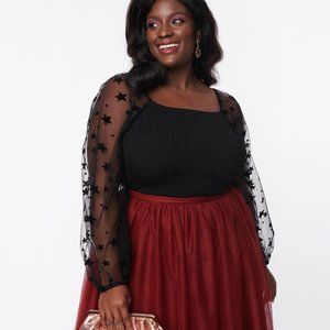 NWT Unique Vintage smocked star mesh sleeved top 3X